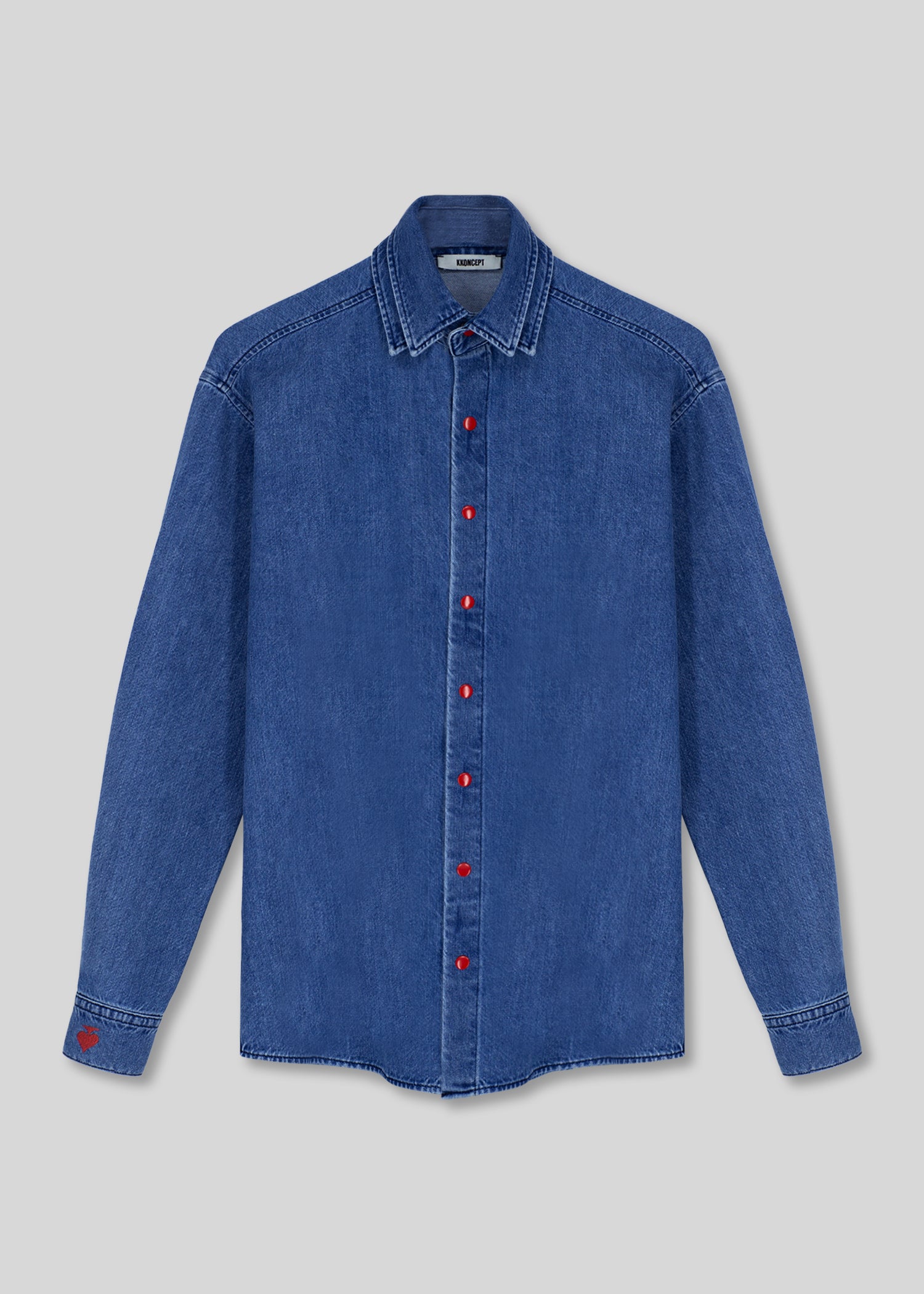 The Red Buttoned Denim Shirt
