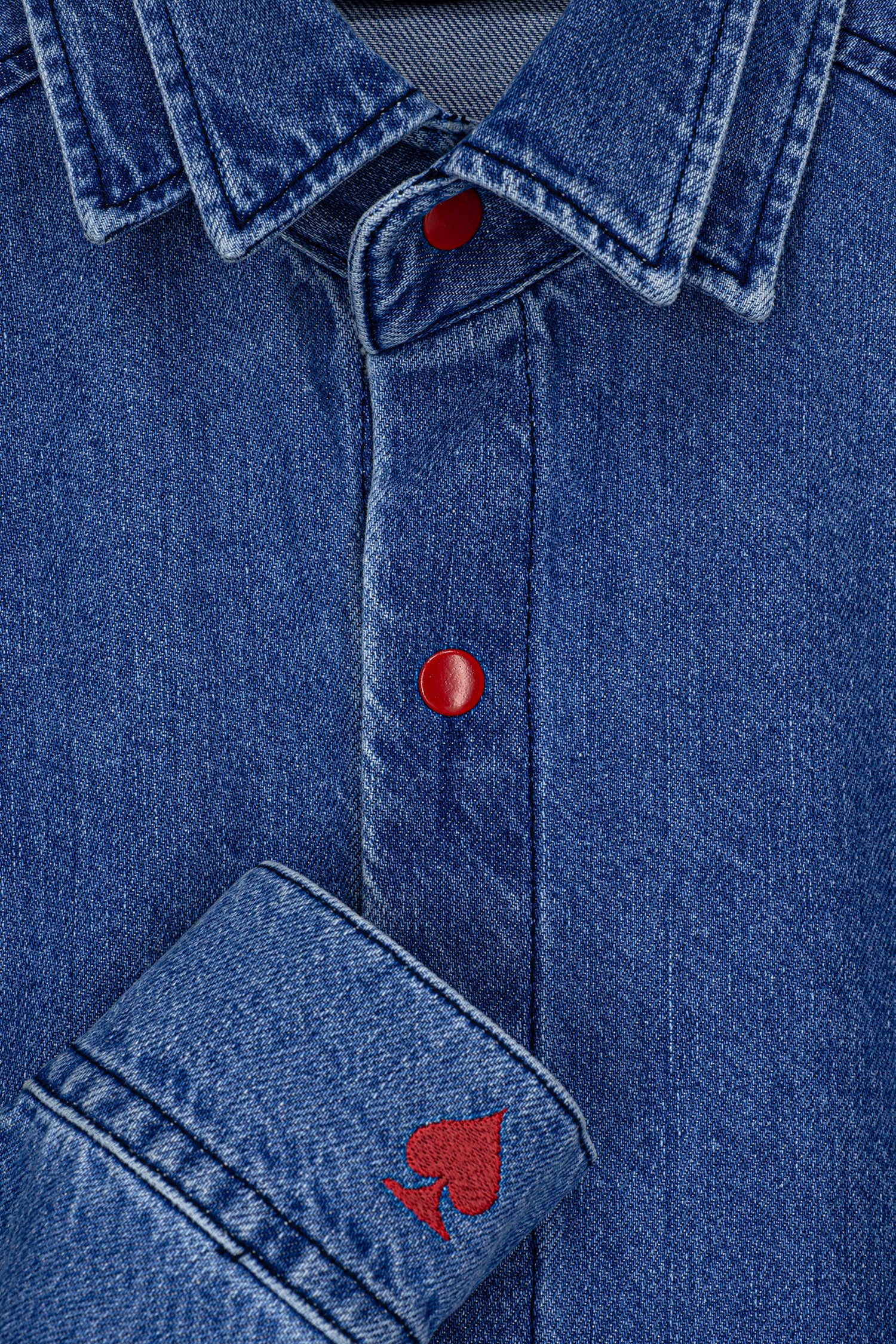 The Red Buttoned Denim Shirt
