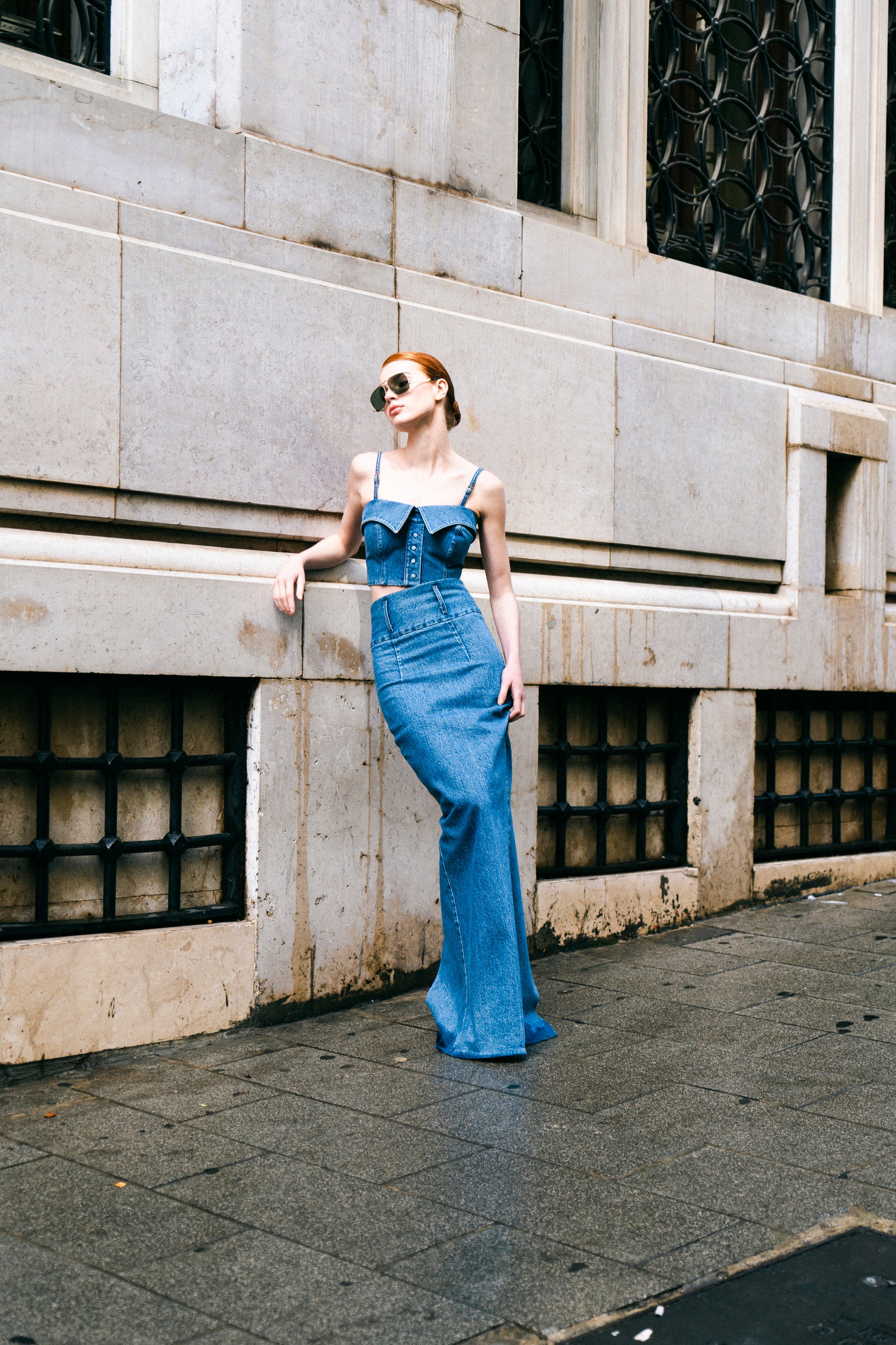 La Shirt Bustier in Denim
