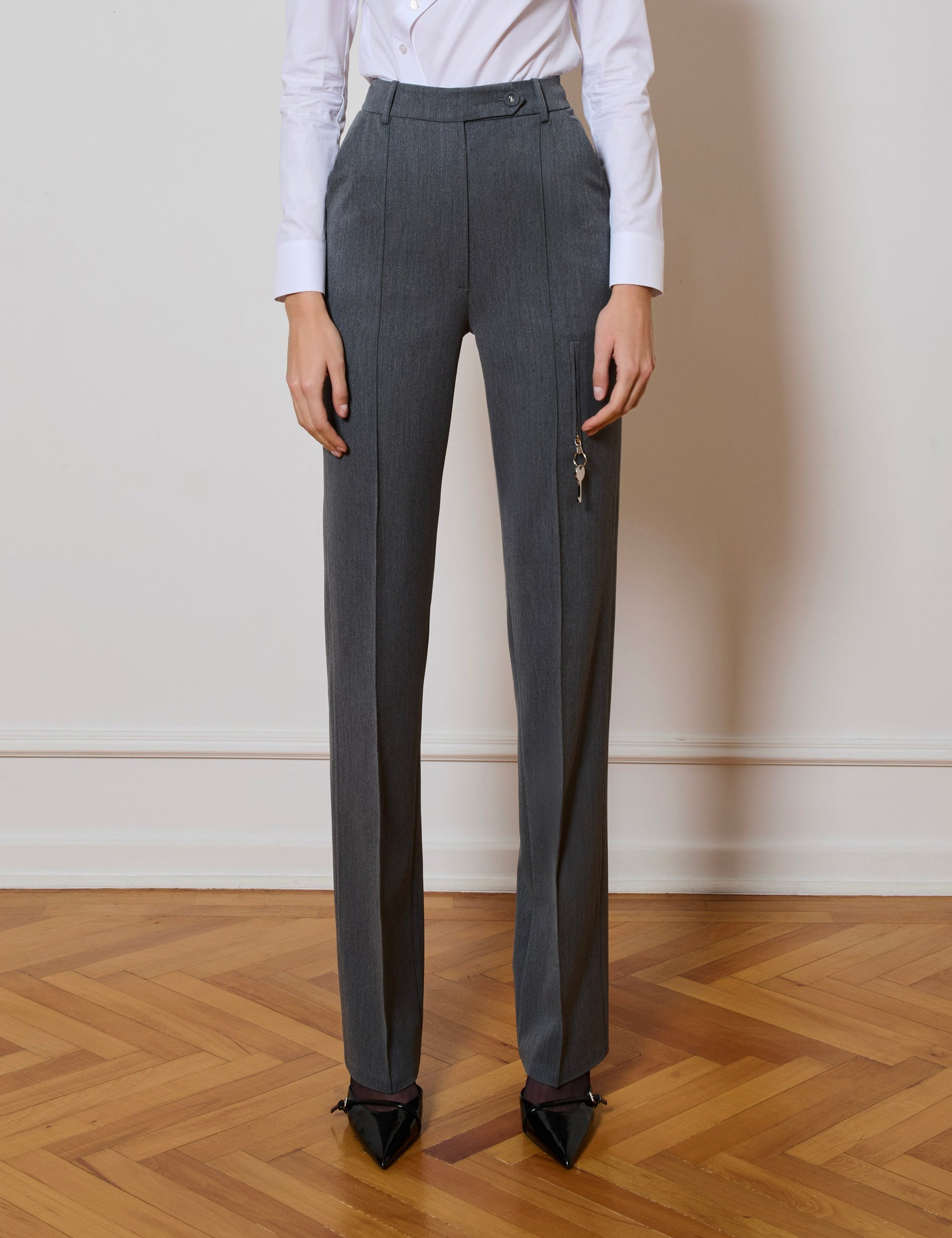 Her Grey Zipper Pants
