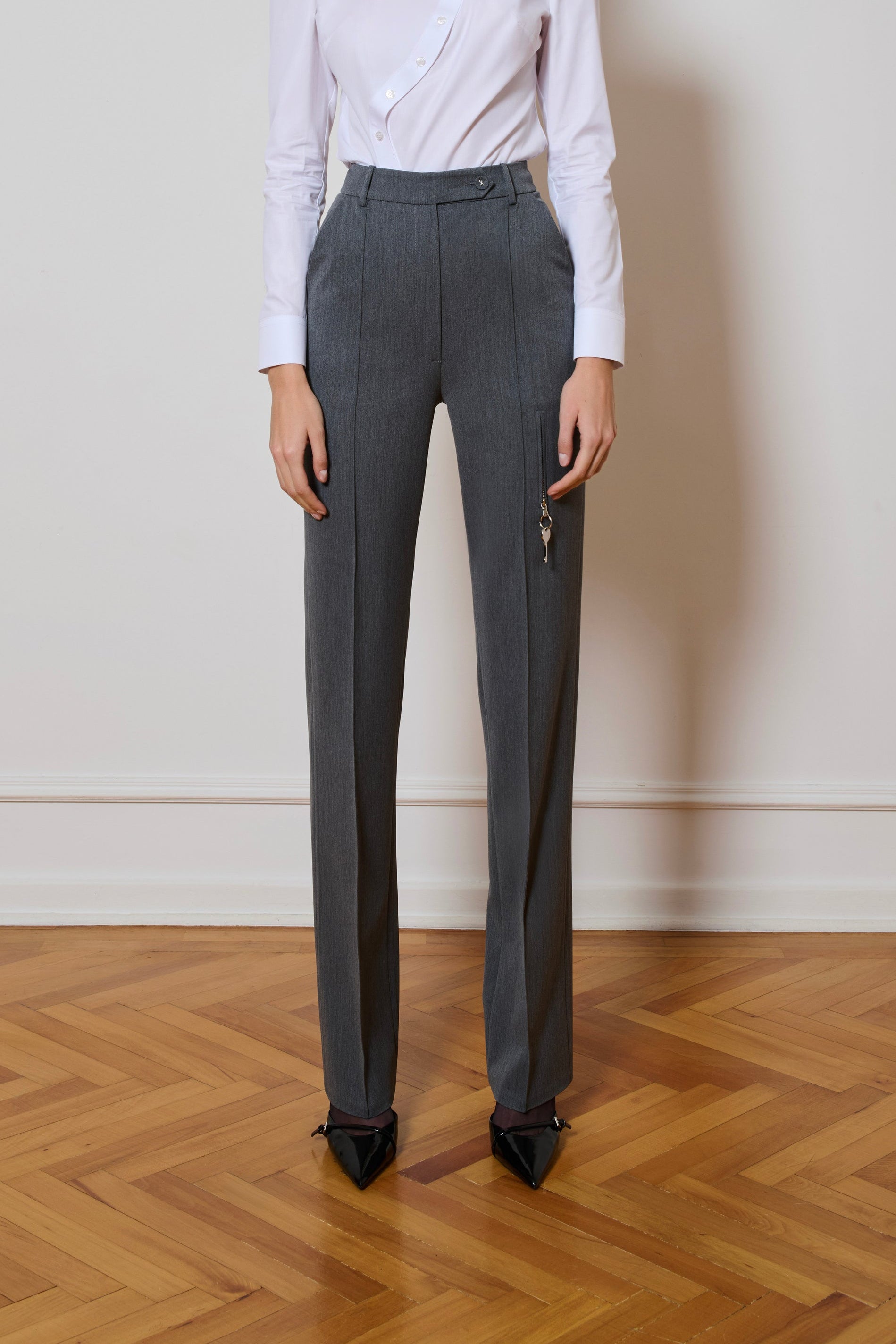 Her Grey Zipper Pants
