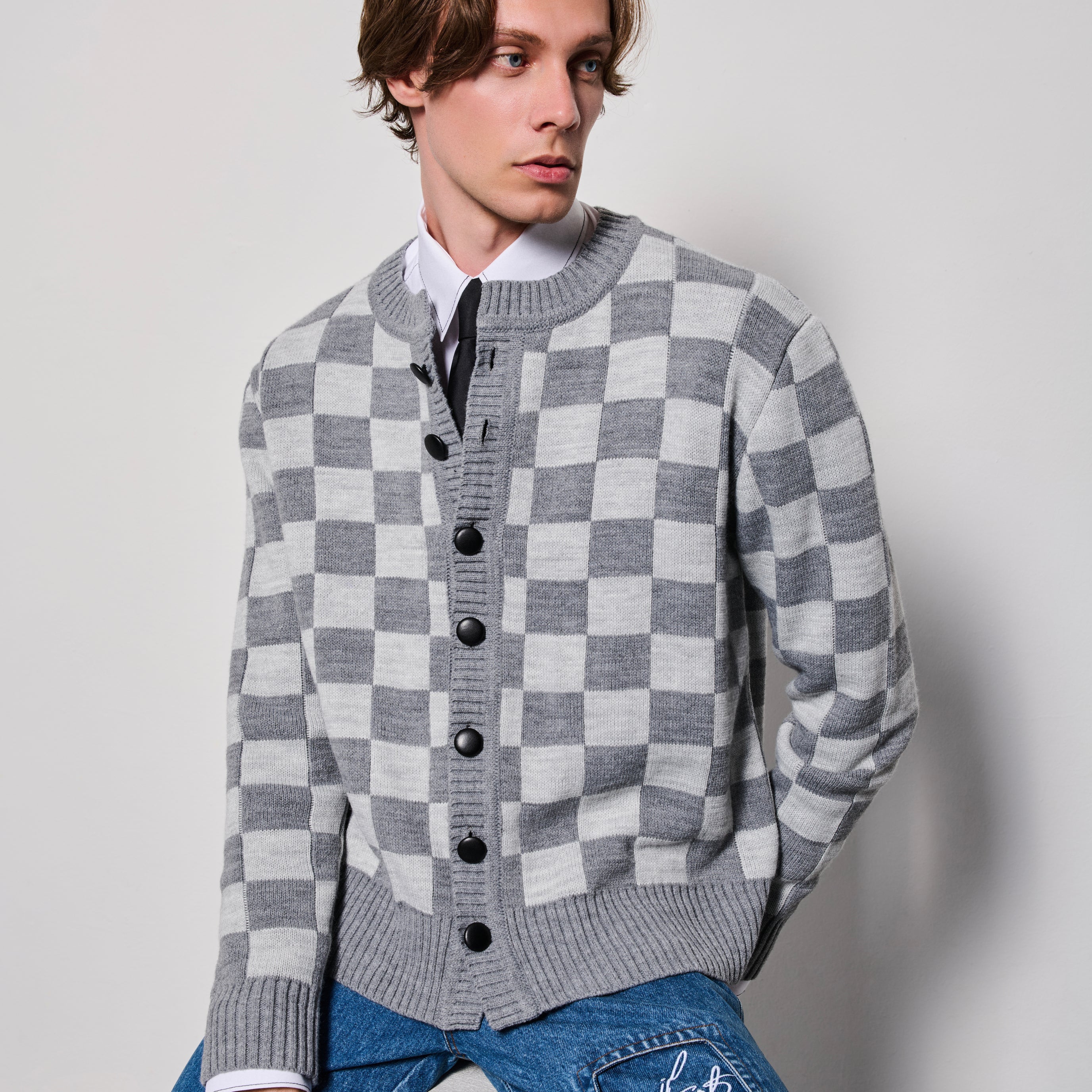 Grey Checkers Cardigan
