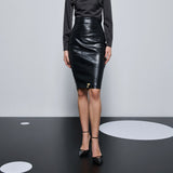 The Leather Pencil Lock Skirt
