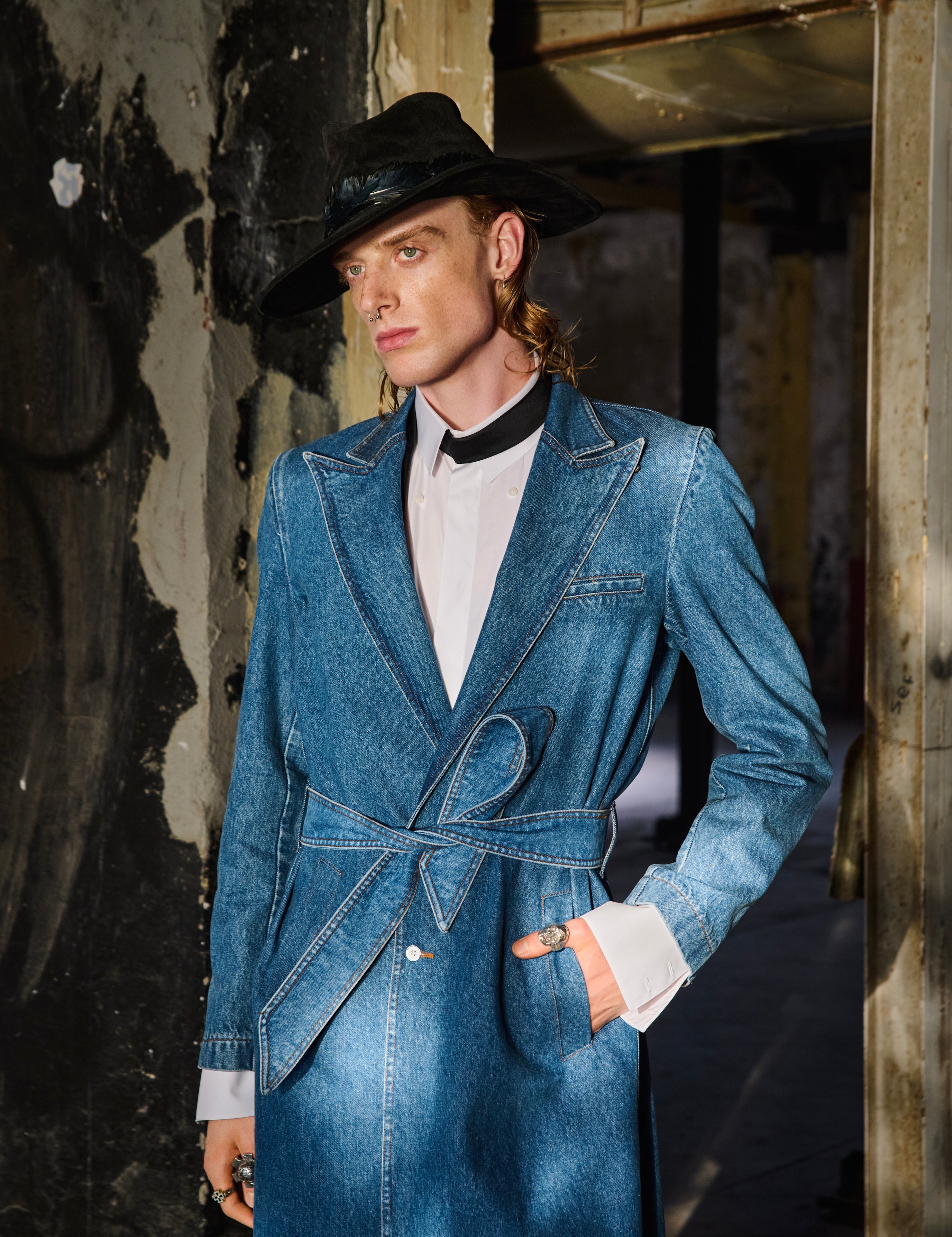 His  Denim Trench Coat
