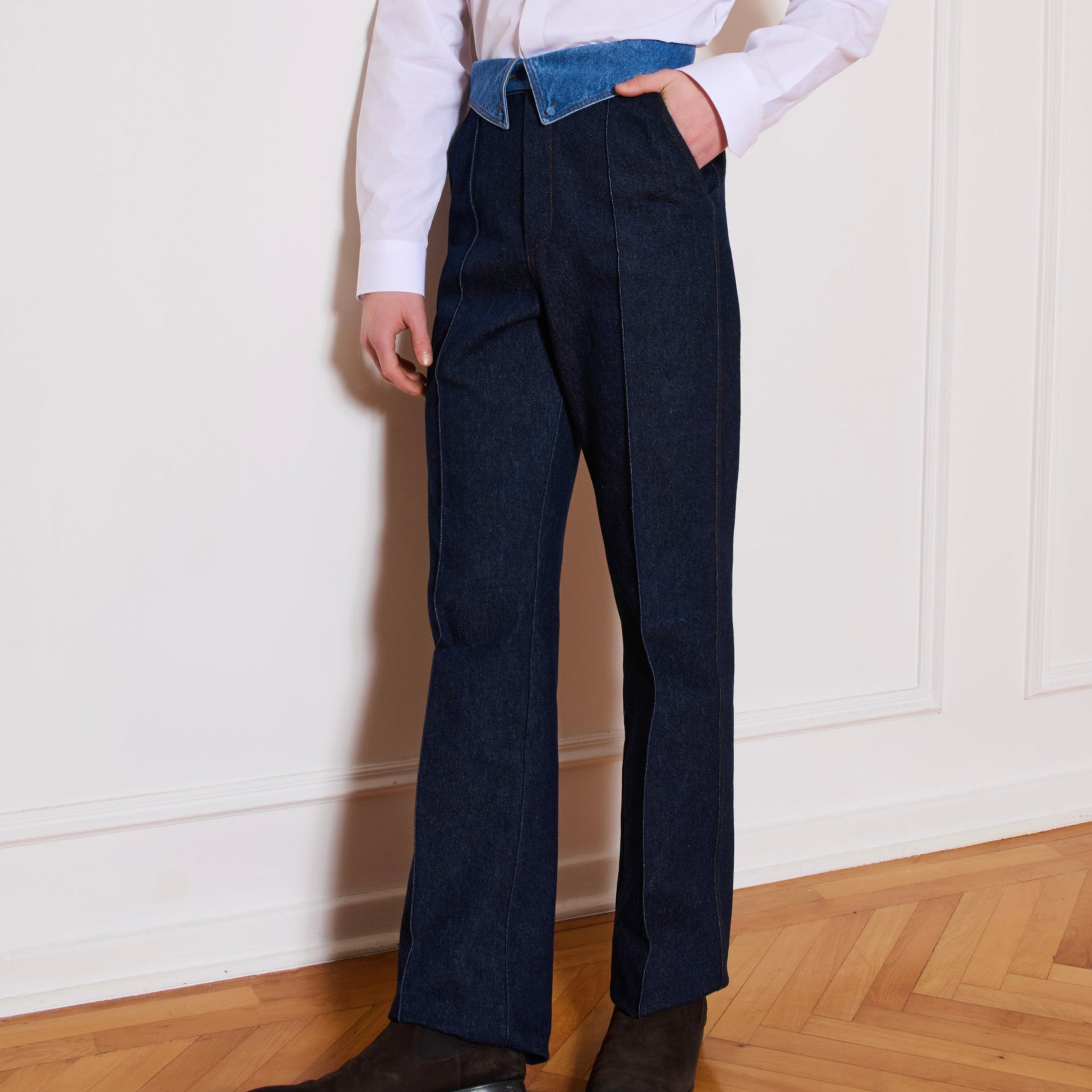 His Blue Jeans Collar Pants
