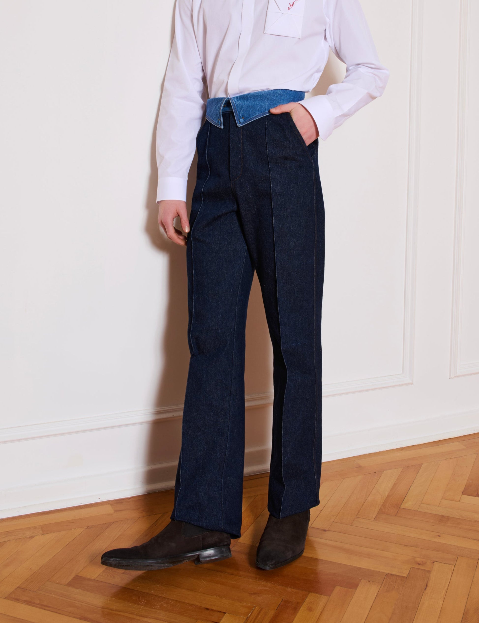 His Blue Jeans Collar Pants
