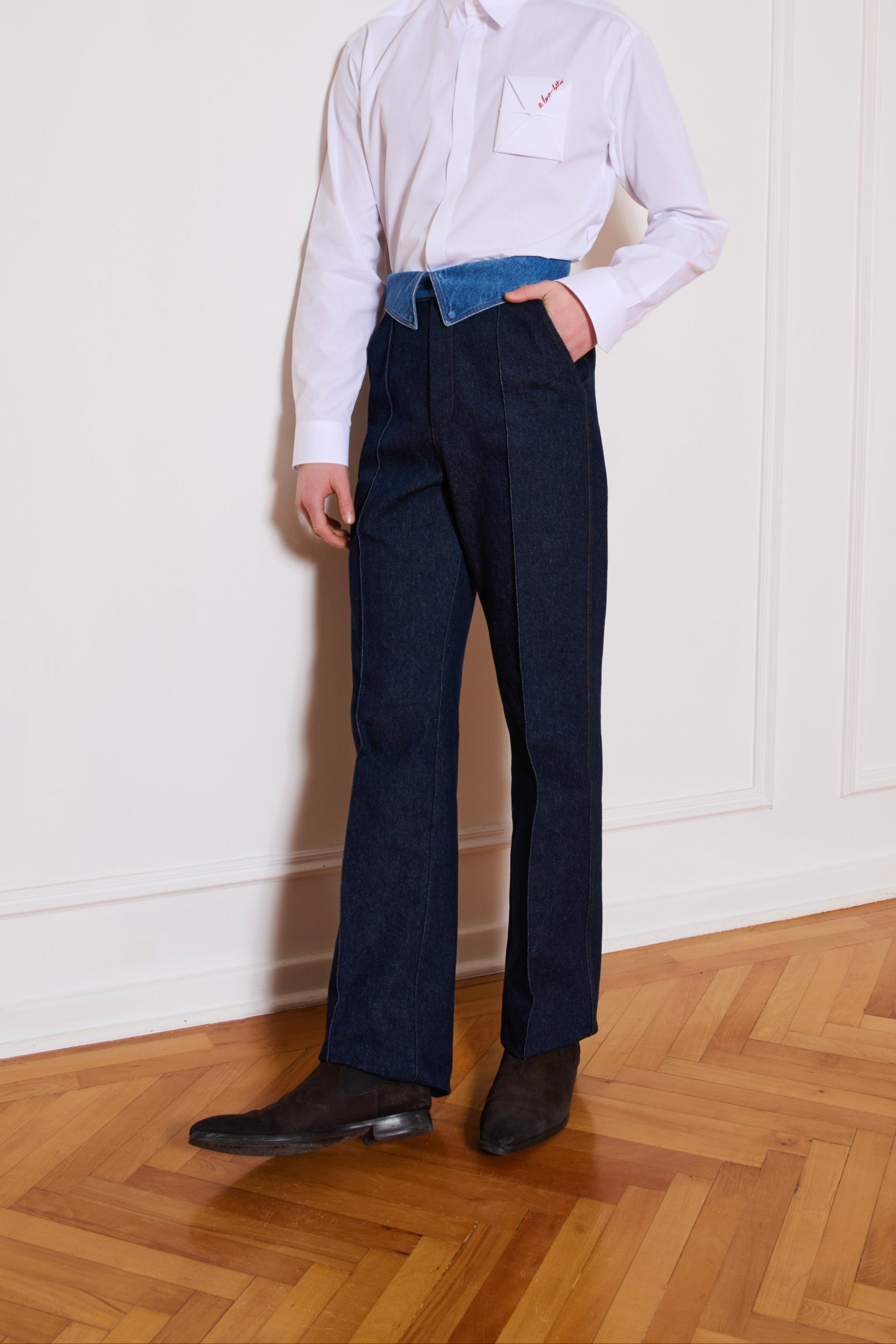 His Blue Jeans Collar Pants
