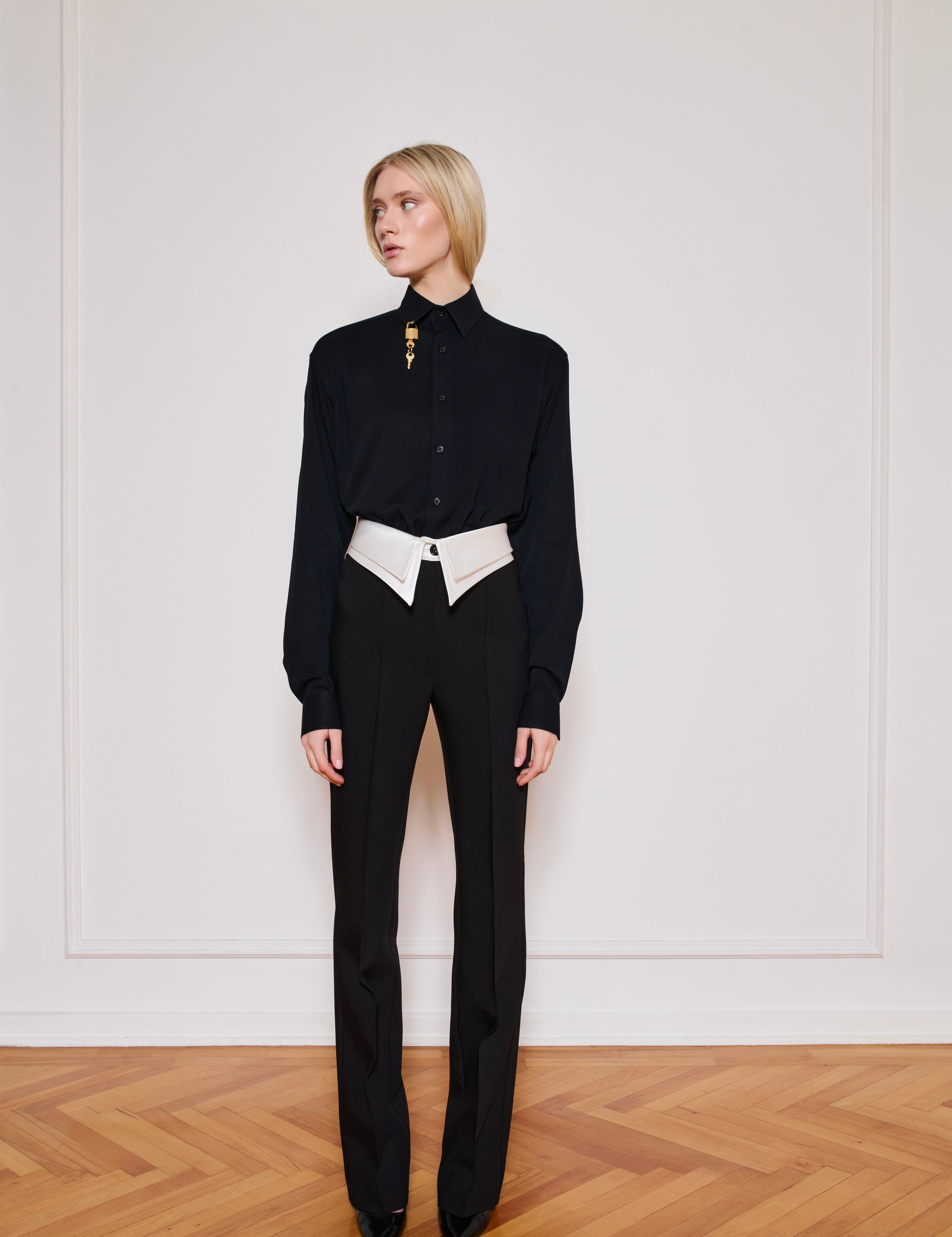Her White Collar Pants
