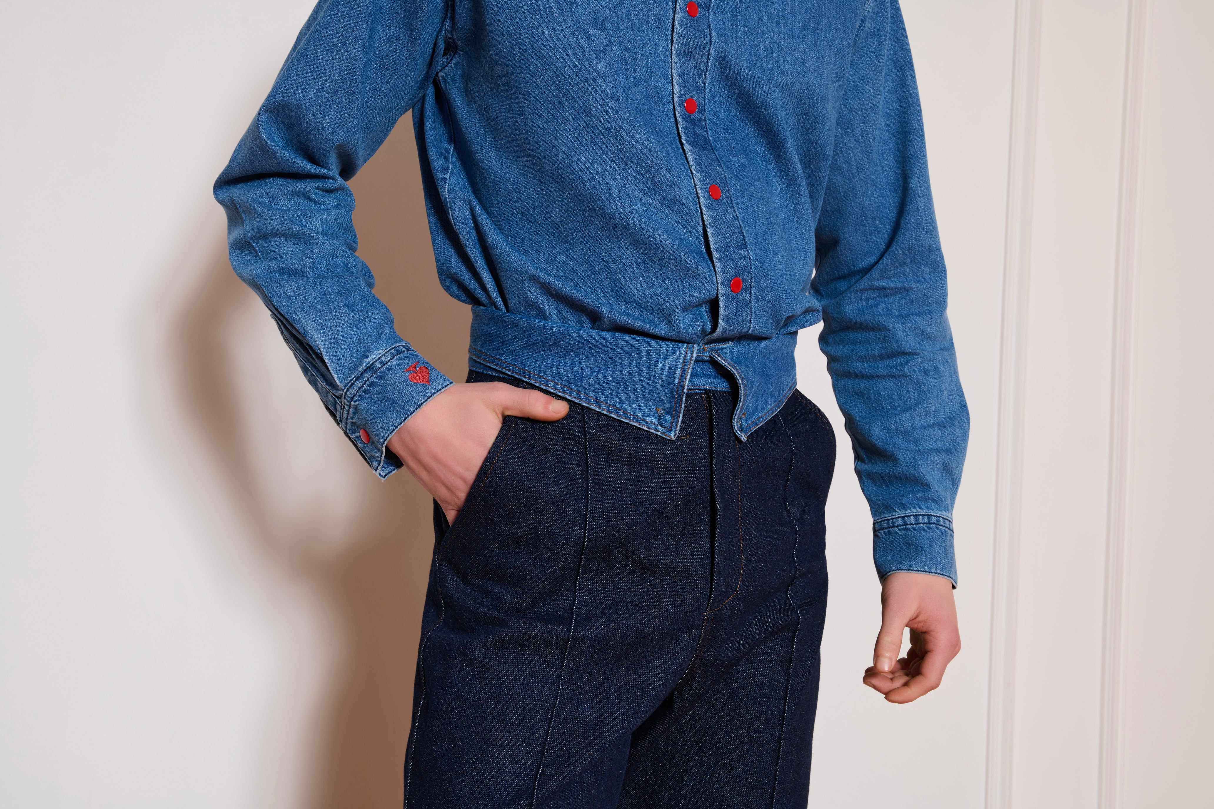 His Blue Jeans Collar Pants
