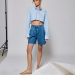 Blue Bubble Crop Shirt
