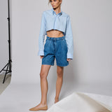 Blue Bubble Crop Shirt
