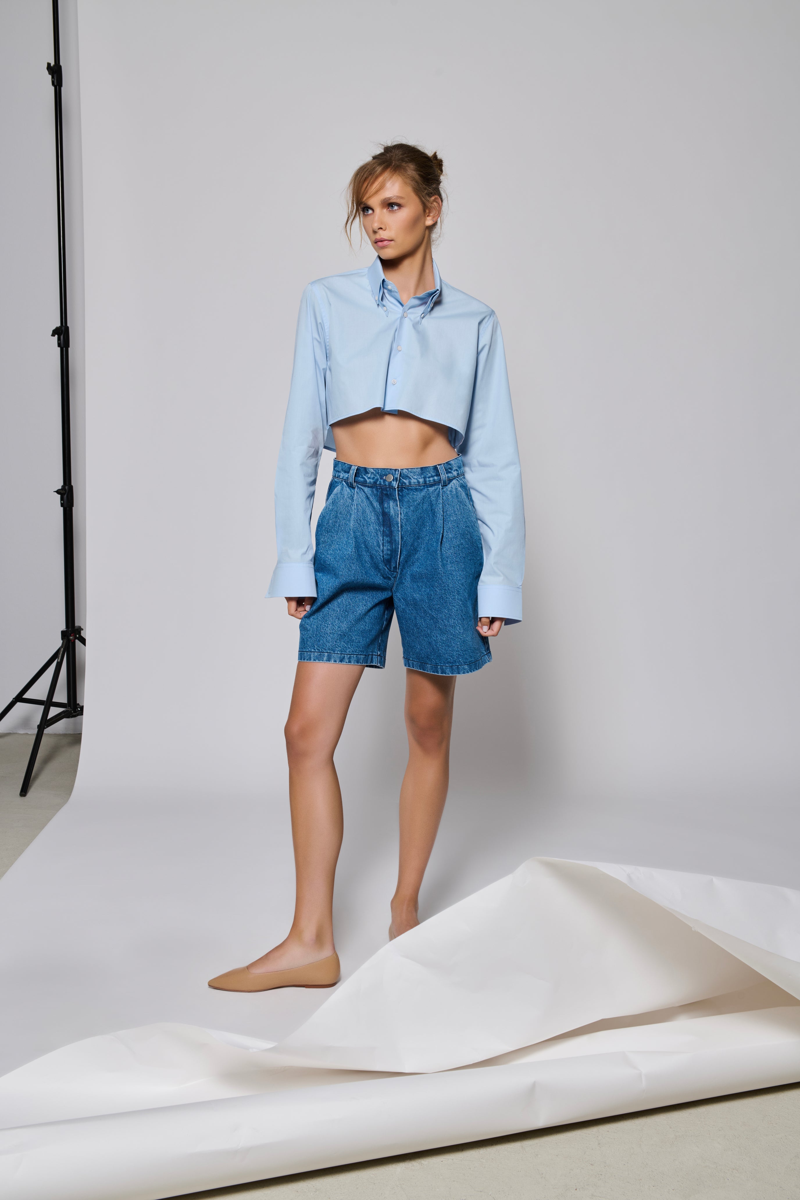 Blue Bubble Crop Shirt
