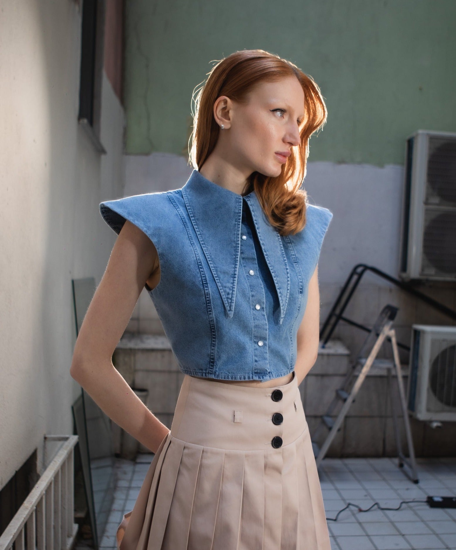 Denim Long Collar Shirt
