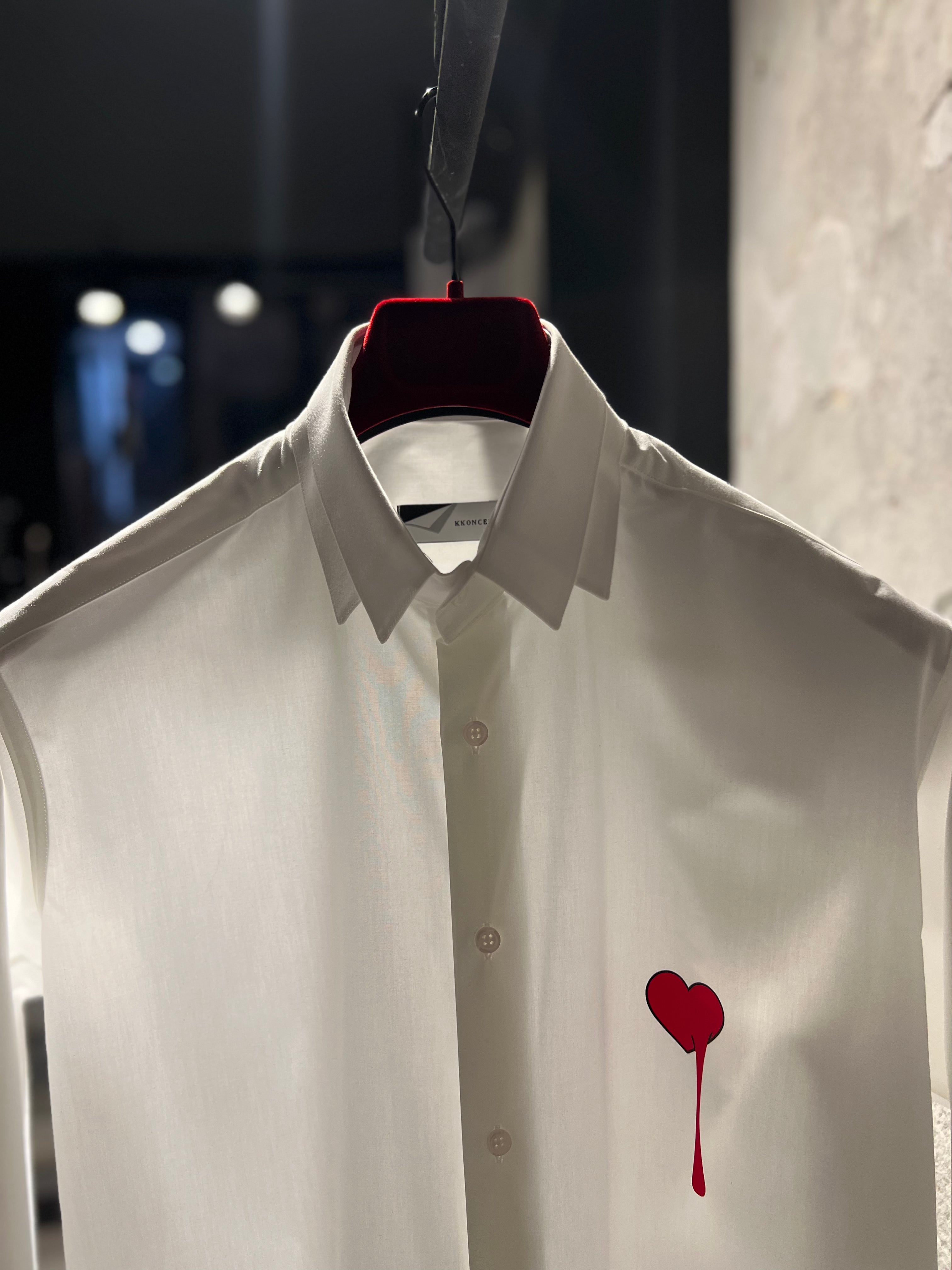 One Night Stand White Collar Shirt | 3d-Printed Heart Shirt